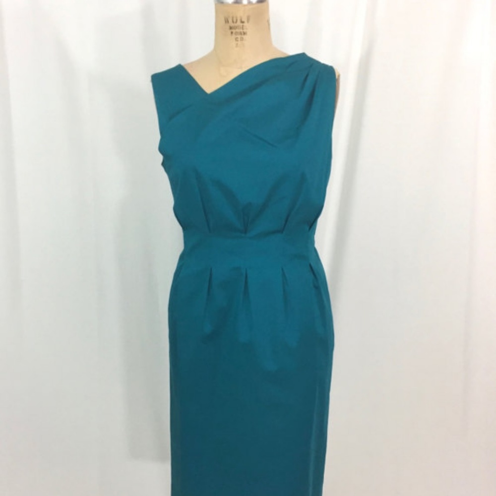 MOSCHINO PEACOCK-BLUE COTTON ASYMMETRIC sleeveless Dress size 10